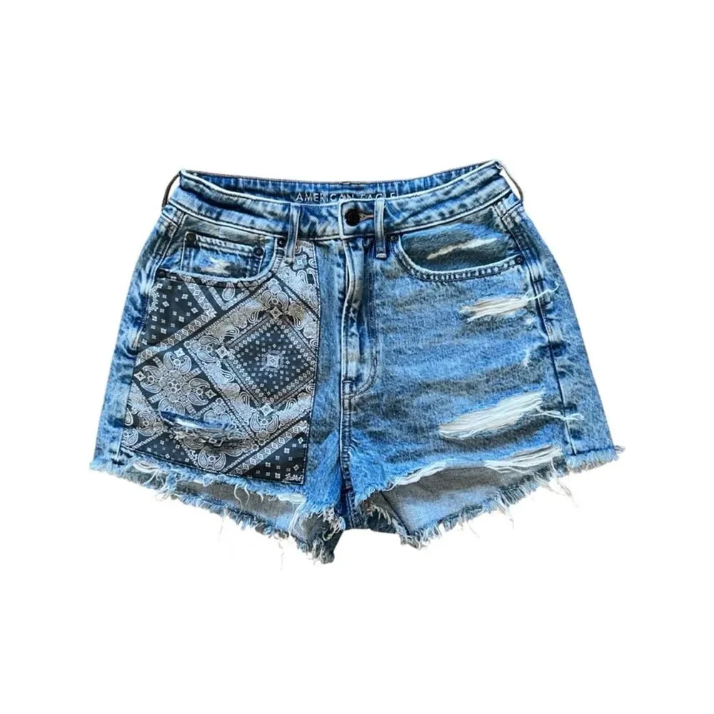 American Eagle Highest Rise 90s Boyfriend Shorts with Bandana Patch